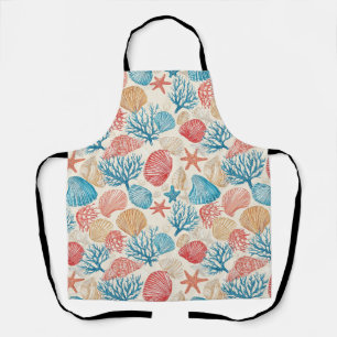 Zomer strand schelp zeester blauw rood patroon schort