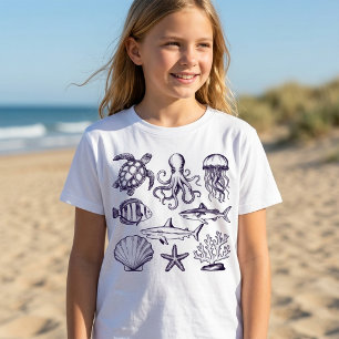 Zomer strand schildpad Vis Haai Octopus Zeeschelp T-shirt