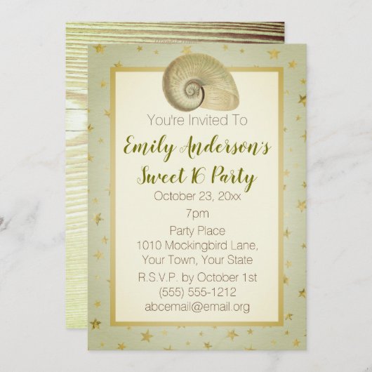 Zomer Strand Seashell Rustiek Hout Zoet 16 Kaart (Voorkant / Achterkant)