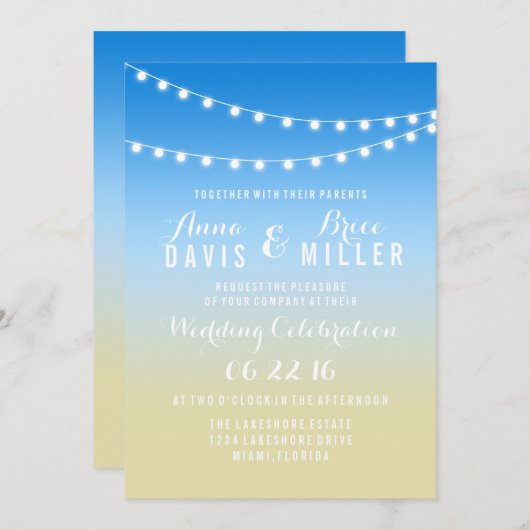 Zomer Strand String Licht Huwelijksuitnodigingen Kaart (Voorkant / Achterkant)