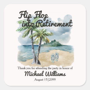 Zomer Strand Thema Flip Flop Pensionering Party Vierkante Sticker