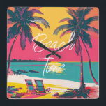Zomer Strand Tijd Retro Surfer Palm Trees Zonsonde Vierkante Klok<br><div class="desc">Summer Beach Vibe Retro Surfer Palm Trees Zonsondergang</div>