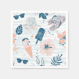 Zomer strand tropisch blauw koraal gestreept servet