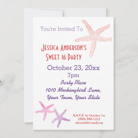 Zomer Strand Tropische Zeester Sweet 16 Verjaardag Kaart (Voorkant)