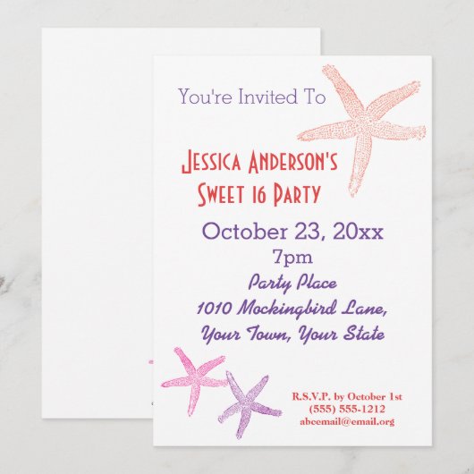 Zomer Strand Tropische Zeester Sweet 16 Verjaardag Kaart (Voorkant / Achterkant)