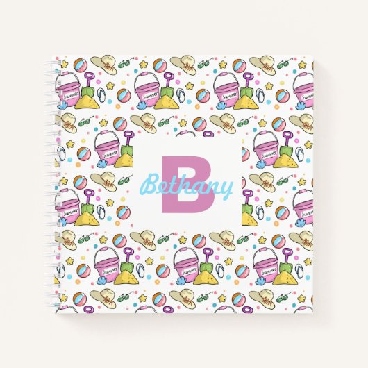 Zomer strand vakantie doedels gepersonaliseerde va notitieboek (Voorkant)