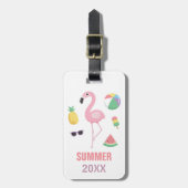 Zomer Strand Vakantie Roze Flamingo Bagagelabel (Voorkant verticaal)