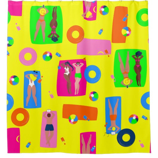 Zomer strand vakantie zonnebaden mensen douchegordijn (Voorkant)