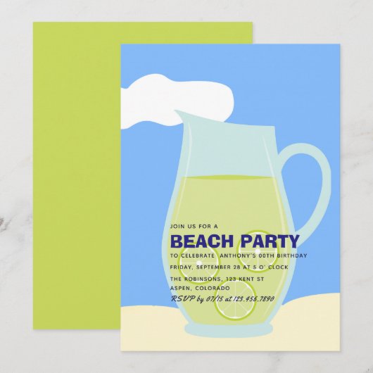 Zomer strand verjaardagsfeest uitnodiging (Voorkant / Achterkant)