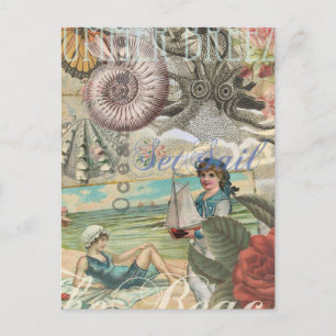 zomer strand vintage octopus antiek zeilen briefkaart