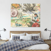 zomer strand vintage octopus antiek zeilen canvas afdruk (Insitu (Slaapkamer))