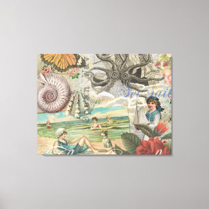 zomer strand vintage octopus antiek zeilen canvas afdruk