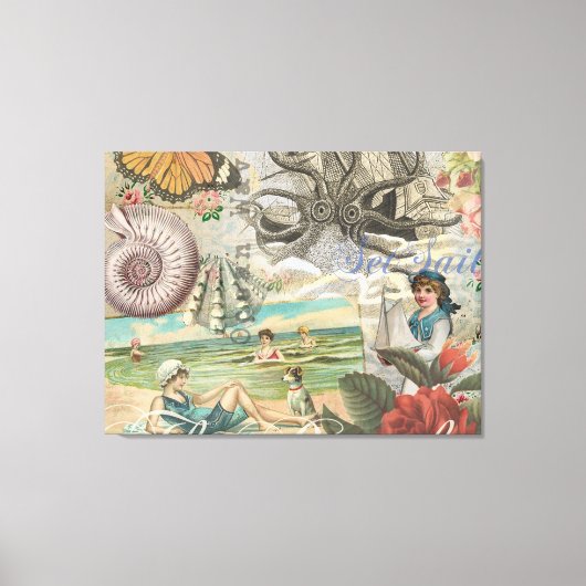zomer strand vintage octopus antiek zeilen canvas afdruk (Voorkant)