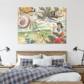 zomer strand vintage octopus antiek zeilen canvas afdruk (Insitu (Slaapkamer))