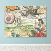 zomer strand vintage octopus antiek zeilen canvas afdruk (Insitu (Houten vloer))