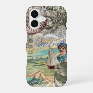 zomer strand vintage octopus antiek zeilen iPhone 16 hoesje