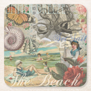 zomer strand vintage octopus antiek zeilen kartonnen onderzetters
