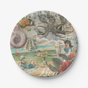 zomer strand vintage octopus antiek zeilen papieren bordje