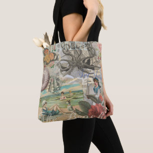 zomer strand vintage octopus antiek zeilen tote bag