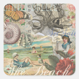 zomer strand vintage octopus antiek zeilen vierkante sticker