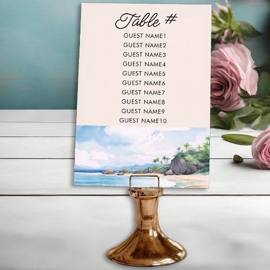 Zomer Strand Waterverf Bruiloft Tafel Zitje Kaart