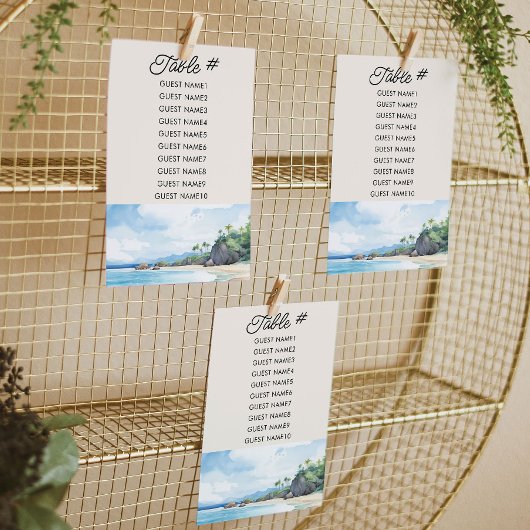 Zomer Strand Waterverf Bruiloft Tafel Zitje Kaart
