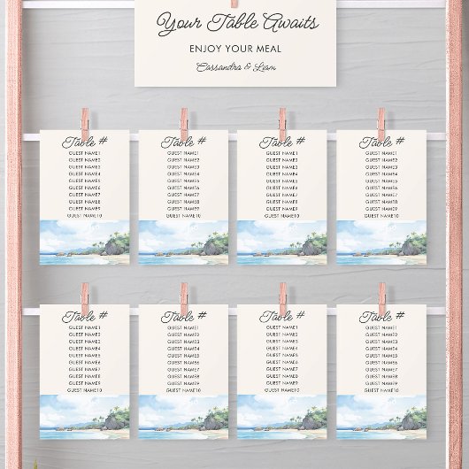 Zomer Strand Waterverf Bruiloft Tafel Zitje Kaart