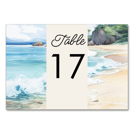 Zomer Strand Waterverf Scène Bruiloft Kaart (Achterkant)