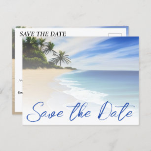 Zomer Strand Zand Palm Tree Bruiloft Save The Date Briefkaart