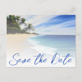 Zomer Strand Zand Palm Tree Bruiloft Save The Date Briefkaart (Voorkant)