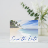 Zomer Strand Zand Palm Tree Bruiloft Save The Date Briefkaart (Staand voorkant)