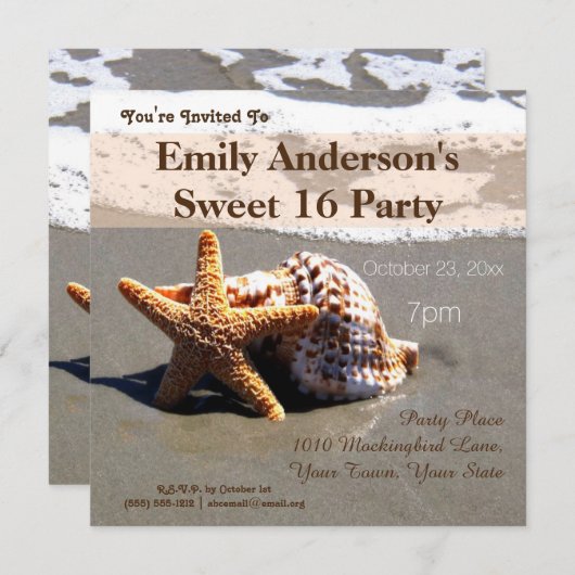 Zomer Strand Zeesterren Seashell Sweet 16 Verjaard Kaart (Voorkant / Achterkant)