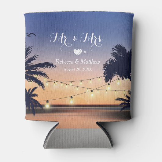 Zomer Strand Zonsondergang Palm Tree String Lights Blikjeskoeler (Voorkant)