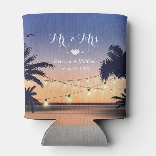 Zomer Strand Zonsondergang Palm Tree String Lights Blikjeskoeler (Achterkant)