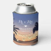 Zomer Strand Zonsondergang Palm Tree String Lights Blikjeskoeler (Blikje Achterkant)