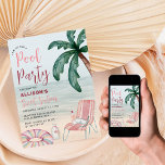 Zomer Strand Zwembad Party Sweet Sixteen Kaart<br><div class="desc">Gooi een strandfeestje voor de zestiende verjaardag van je dochter met deze coole en chique uitnodiging met waterverf zomerelementen en strandfront.</div>