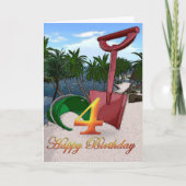 Zomer strandemmer Happy 4th Birthday Palmbomen Kaart (Voorkant)