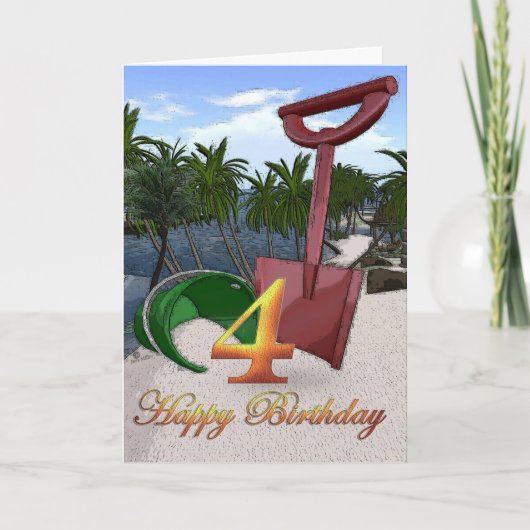 Zomer strandemmer Happy 4th Birthday Palmbomen Kaart (Voorkant)