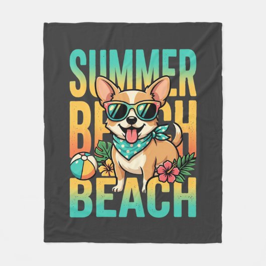 Zomer strandhond vakantie vector fleece deken (Voorkant)