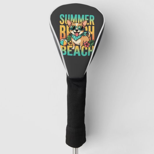 Zomer strandhond vakantie vector golfheadcover (Voorkant)