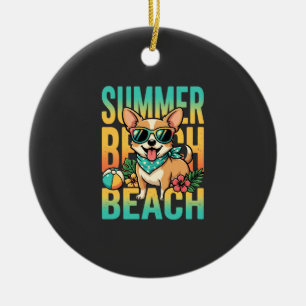 Zomer strandhond vakantie vector keramisch ornament