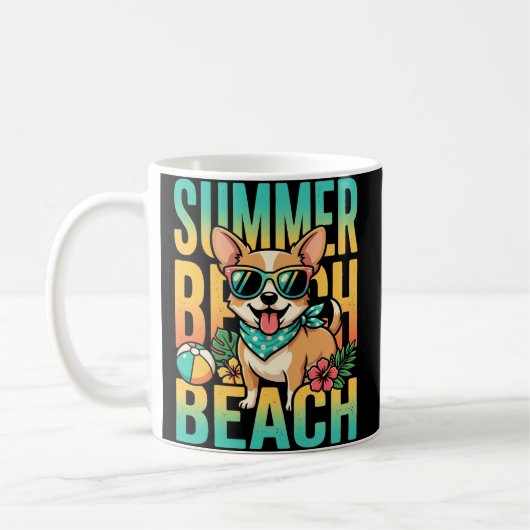 Zomer strandhond vakantie vector koffiemok (Links)