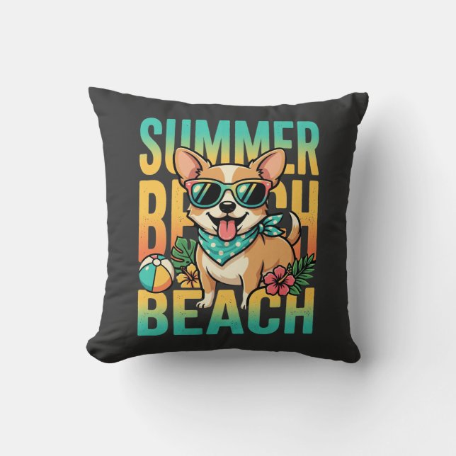 Zomer strandhond vakantie vector kussen (Voorkant)