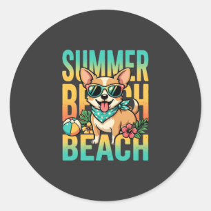 Zomer strandhond vakantie vector ronde sticker