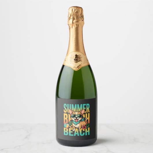 Zomer strandhond vakantie vector sparkling wijnetiket (Voorkant)