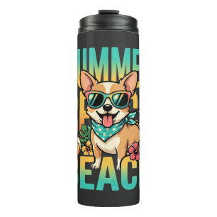 Zomer strandhond vakantie vector thermosbeker