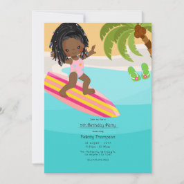 Zomer strandmeisje verjaardagsfeestje kaart