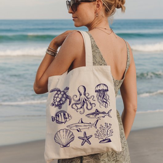 Zomer strandschildpad Vis Haai Octopus Zeeschelp Tote Bag