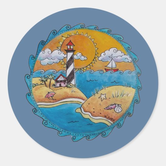 Zomer-strandsport kust ronde sticker (Voorkant)