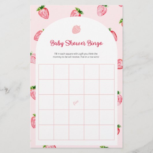 Zomer Strawberry Baby Bingo Baby shower spel (Voorkant)